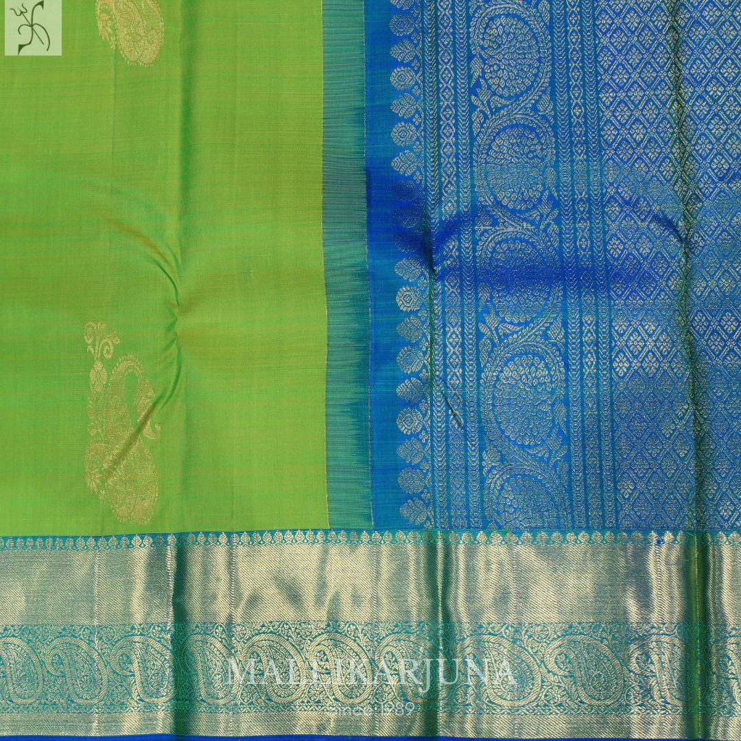 A12.pure Parrot Green Kanjivaram Butta silk saree
