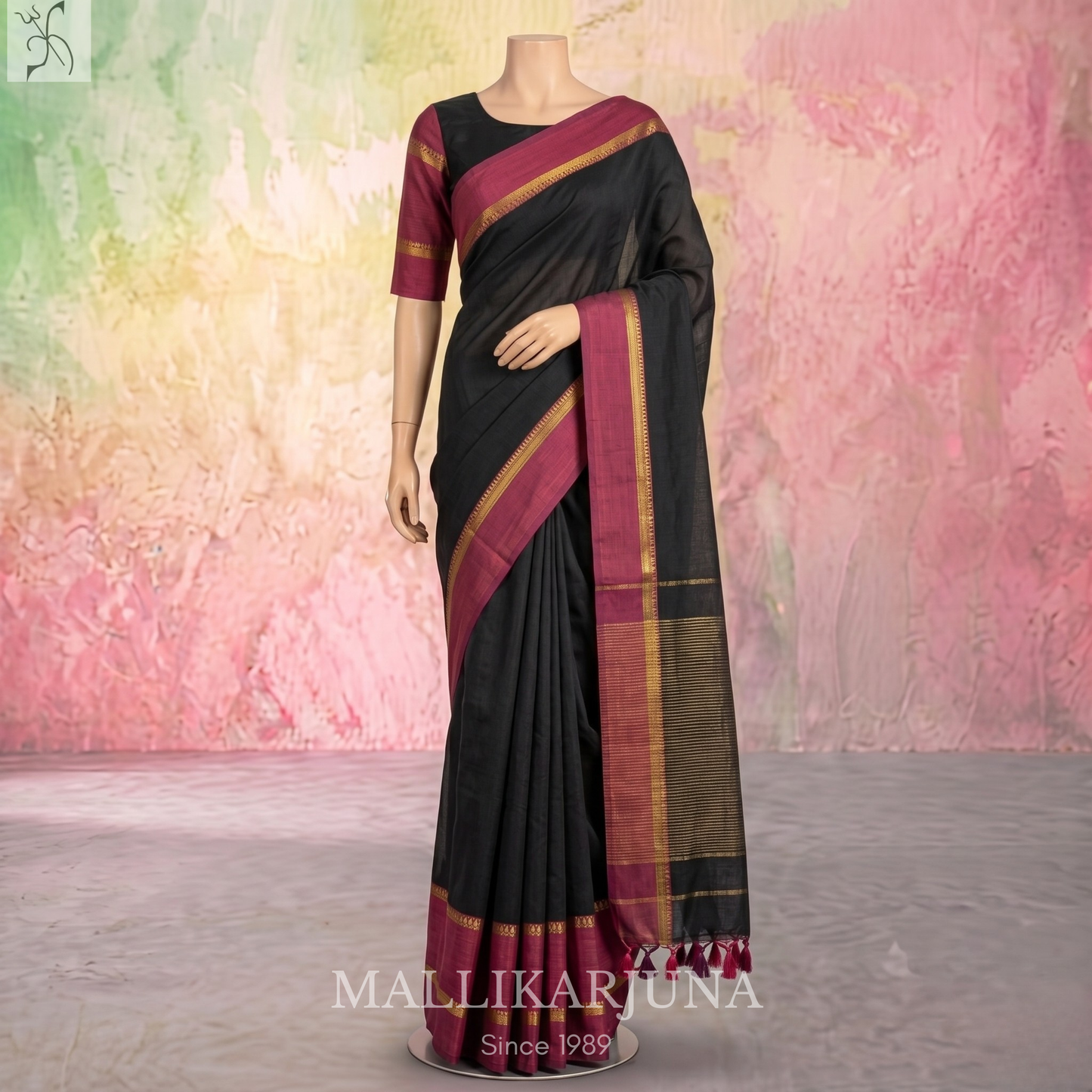 D117  Black Mangalagiri Saree