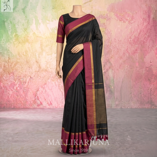 D117  Black Mangalagiri Saree
