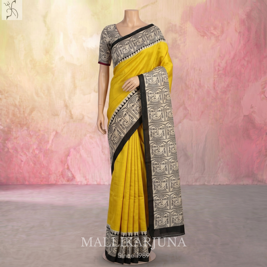 B37.Pure Yellow Tussar Silk Saree