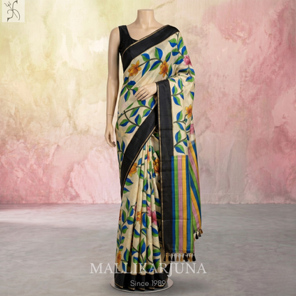 B21. Pure Cream Tussar Silk Saree