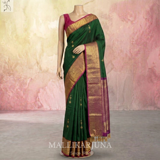 A11.pure Green Kanjivaram Butta silk saree