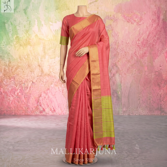 D120  Baby Pink Mangalagiri Saree