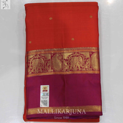 A14.pure Orange Kanjivaram Butta silk saree