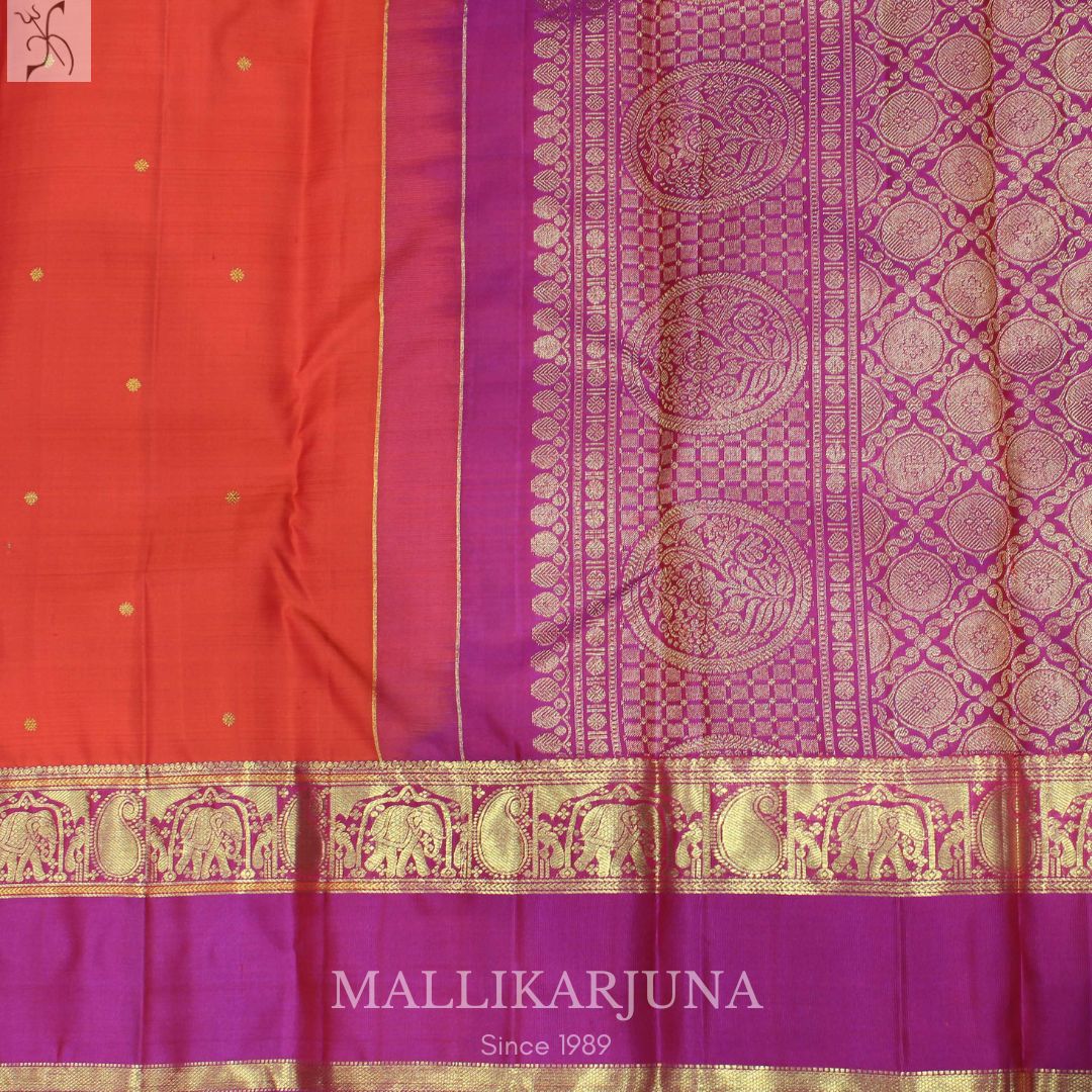 A14.pure Orange Kanjivaram Butta silk saree