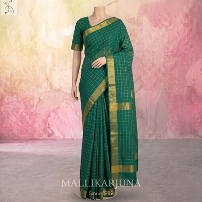C76. Pure Green Checks Venkatagiri Cotton Saree