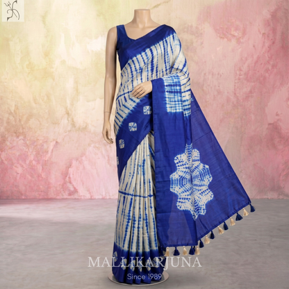 B46.Pure White Tussar Silk Saree