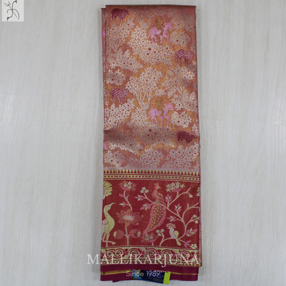 M129 Semi Kanjivaram Tissue Baby Pink Pattu Pavada