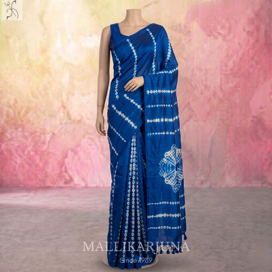 B48.Pure Blue Tussar Silk Saree