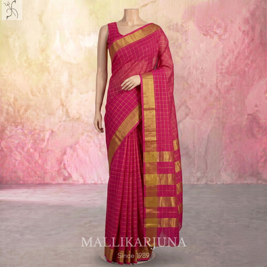 C79. Pure Pink Checks Venkatagiri Cotton Saree