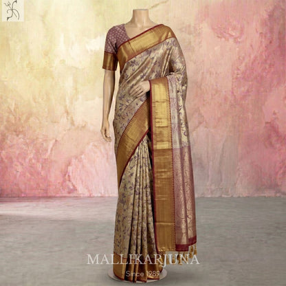 A02.Pure Tissue Grey kanjivaram Silk Saree