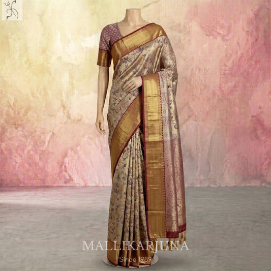 A02.Pure Tissue Grey kanjivaram Silk Saree