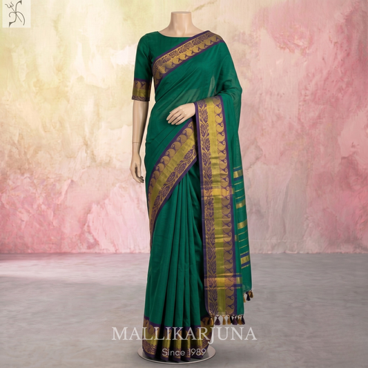 C53. Pure Rama Green Plain Venkatagiri Cotton Saree