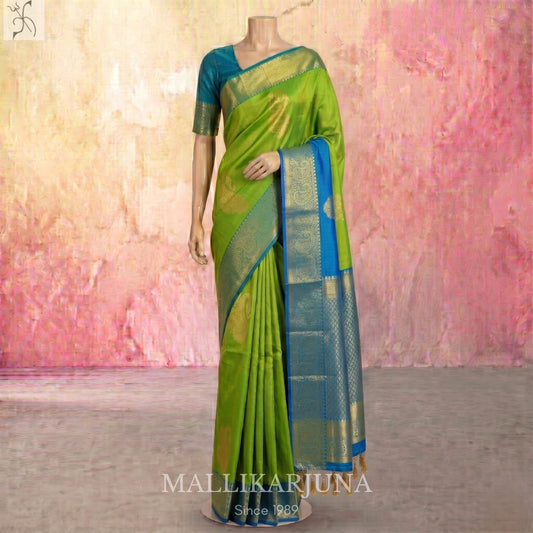 A12.pure Parrot Green Kanjivaram Butta silk saree