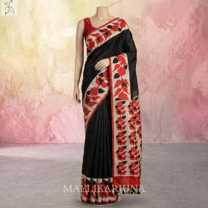B22.Pure Black Tussar Silk Saree