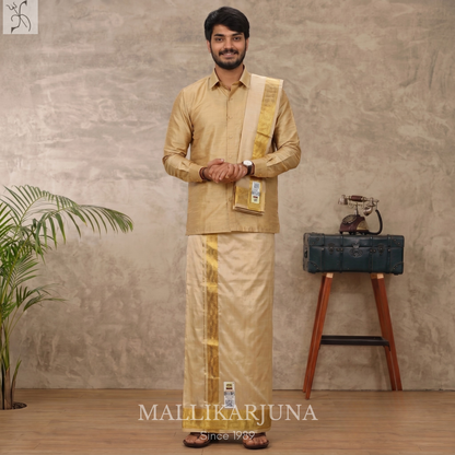 E94. Sandel wood Premium Pure Silk Dhoti & Angavastram (Towel) Set