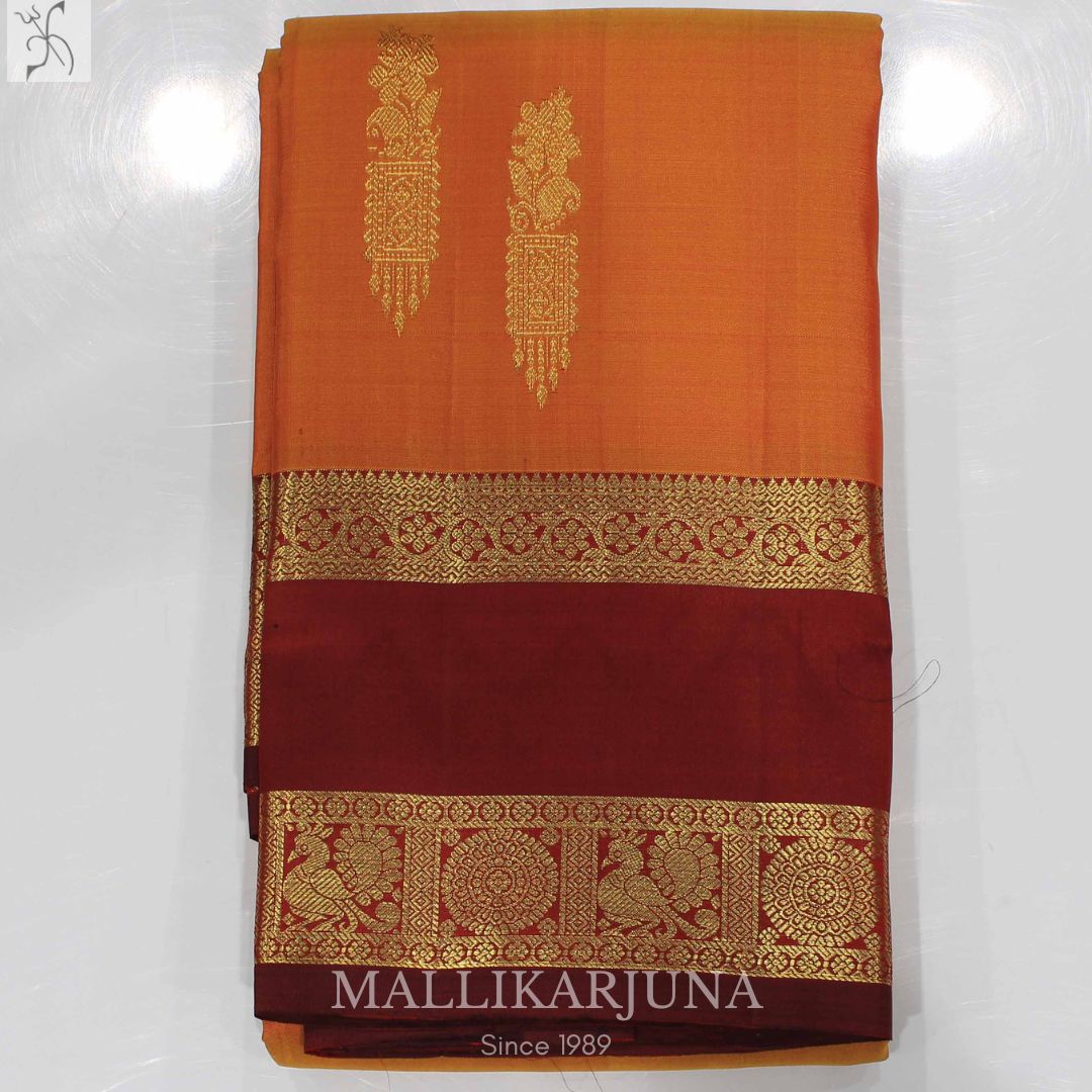 A16.Pure Mustard Yellow Kanjivaram Butta silk saree