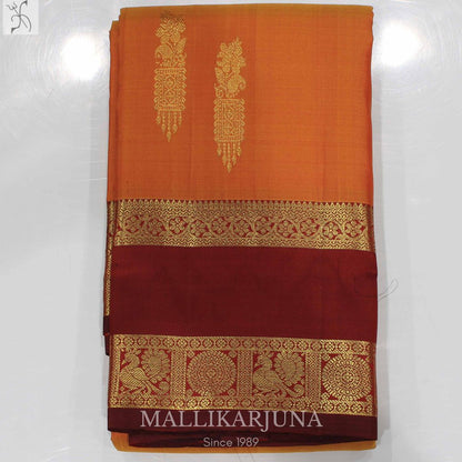 A16.Pure Mustard Yellow Kanjivaram Butta silk saree