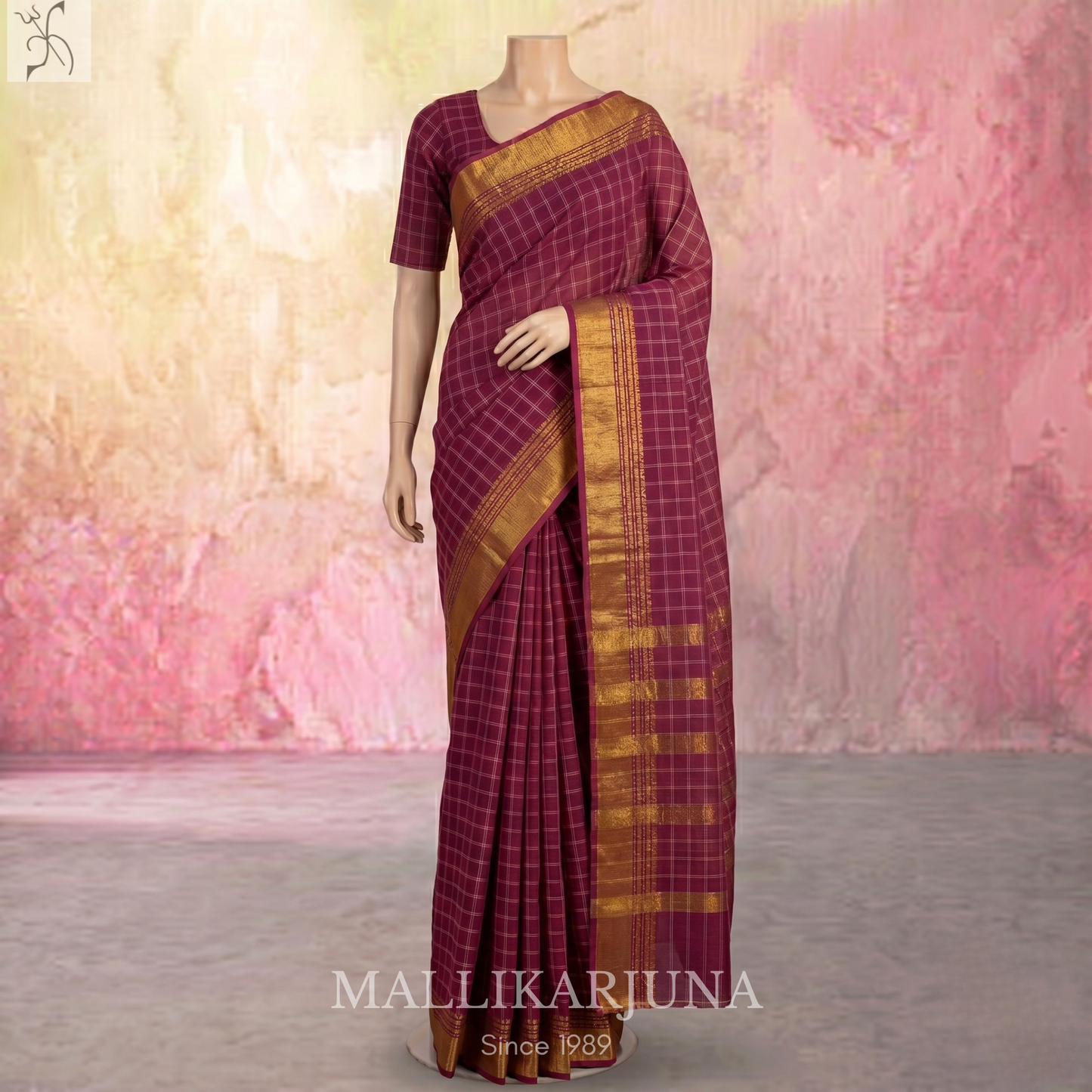 C82.Pure Pink Checks Venkatagiri Cotton Saree
