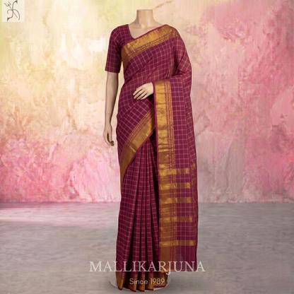 C82.Pure Pink Checks Venkatagiri Cotton Saree