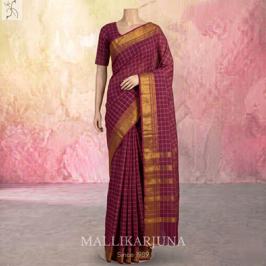 C82.Pure Pink Checks Venkatagiri Cotton Saree