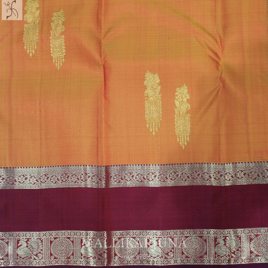 A16.Pure Mustard Yellow Kanjivaram Butta silk saree