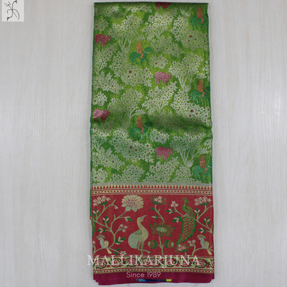 M131 Semi Kanjivaram Tissue Green Pattu Pavada