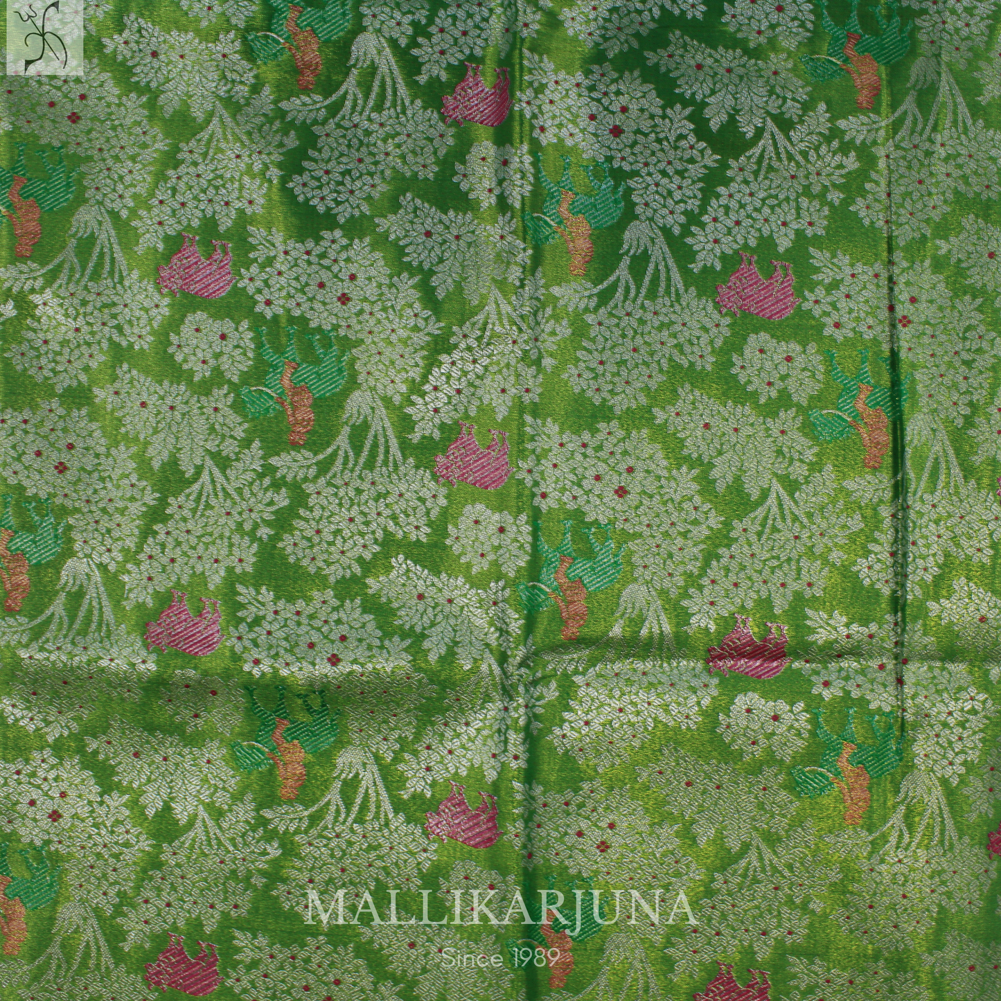 M131 Semi Kanjivaram Tissue Green Pattu Pavada