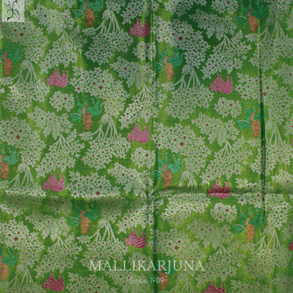 M131 Semi Kanjivaram Tissue Green Pattu Pavada