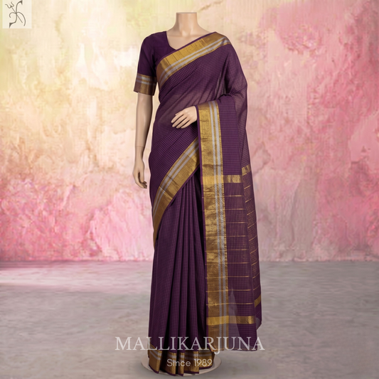 C86. Pure Purple Checks Venkatagiri Cotton Saree