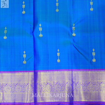 A17.Pure Peacock Green Kanjivaram Butta Silk Saree
