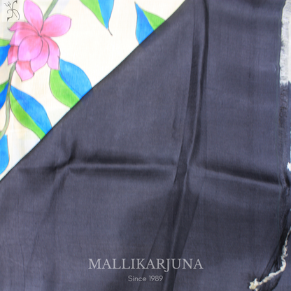 B21. Pure Cream Tussar Silk Saree