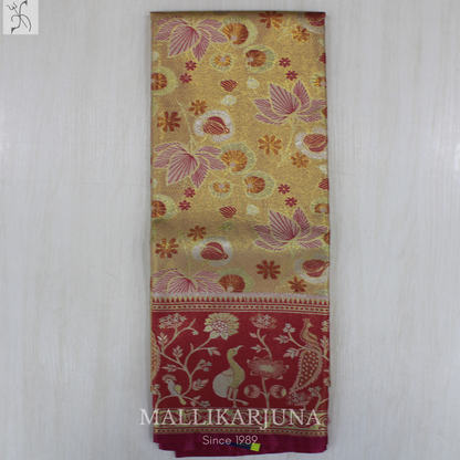 M132 Semi Kanjivaram Tissue Yellow Pattu Pavada