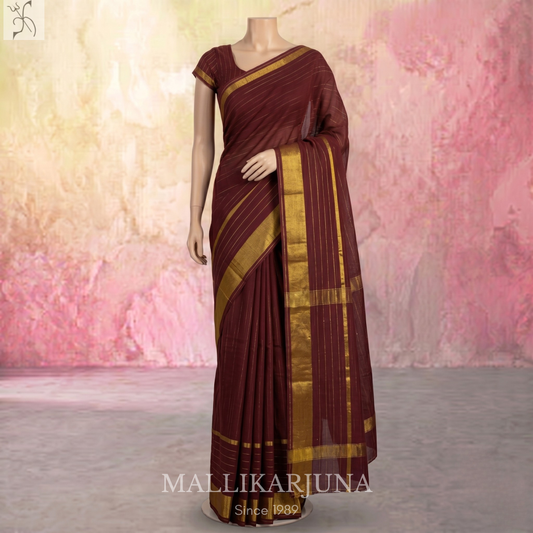C88. Pure Brown Checks Venkatagiri Cotton Saree