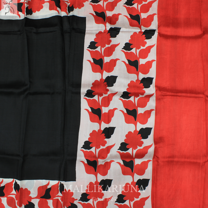 B22.Pure Black Tussar Silk Saree