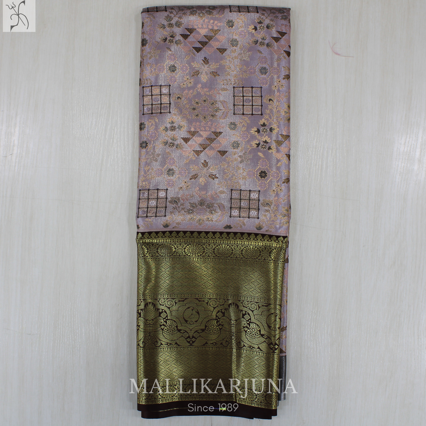 M133 Semi Kanjivaram Tissue Grey(double Shaded) Pattu Pavada