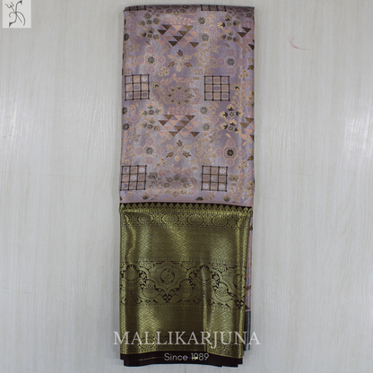 M133 Semi Kanjivaram Tissue Grey(double Shaded) Pattu Pavada