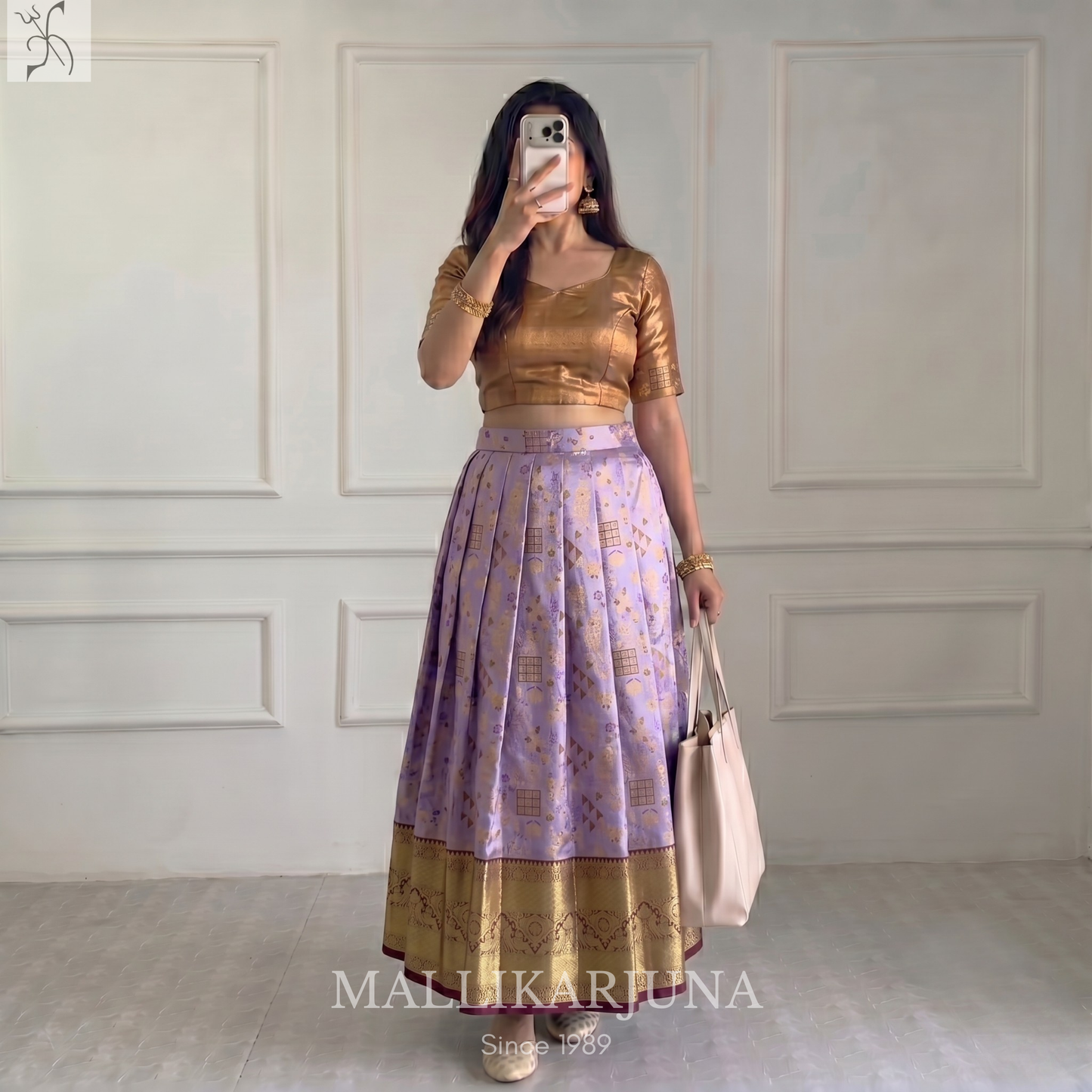 M127 Semi Kanjivaram Tissue Lavender Pattu Pavada