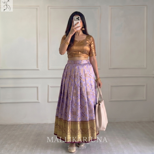 M127 Semi Kanjivaram Tissue Lavender Pattu Pavada