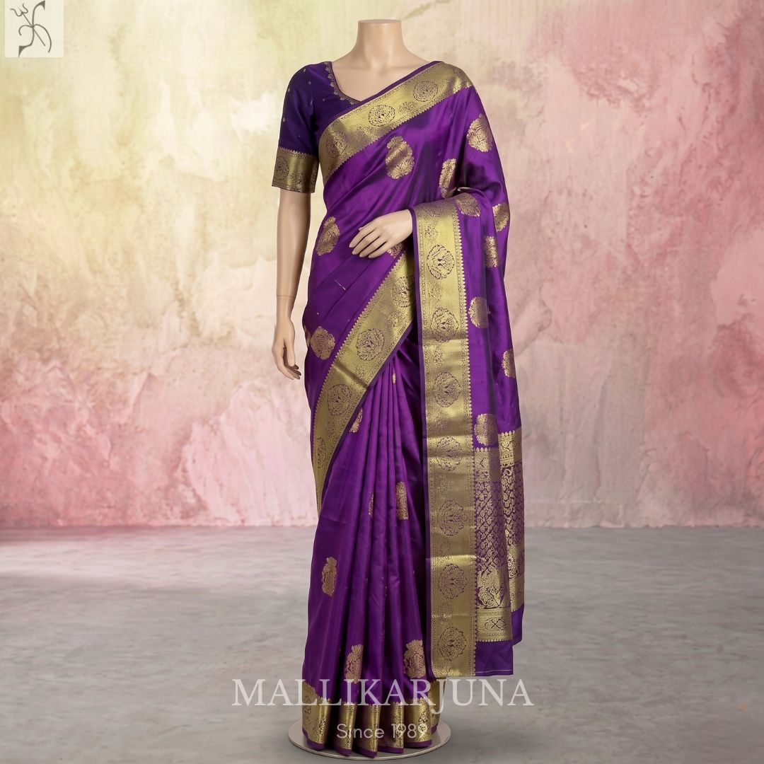 A13.Pure Purple Kanjivaram Butta silk saree