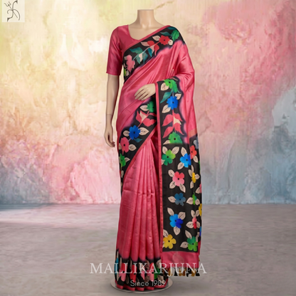 B23.Pure Pink Tussar Silk Saree