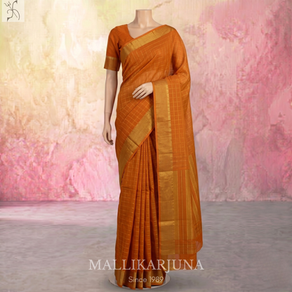 C91. Pure Yellow Checks Venkatagiri Cotton Saree