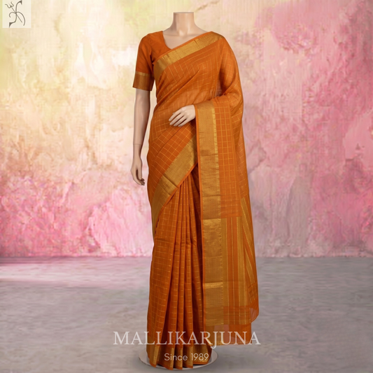 C91. Pure Yellow Checks Venkatagiri Cotton Saree