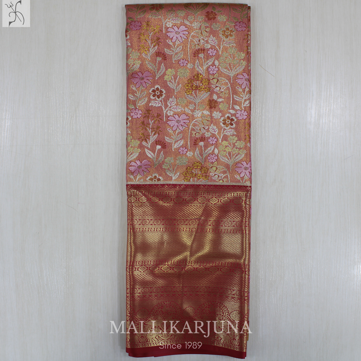 M134 Semi Kanjivaram Tissue Pink Pattu Pavada