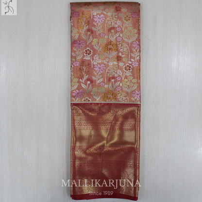 M134 Semi Kanjivaram Tissue Pink Pattu Pavada