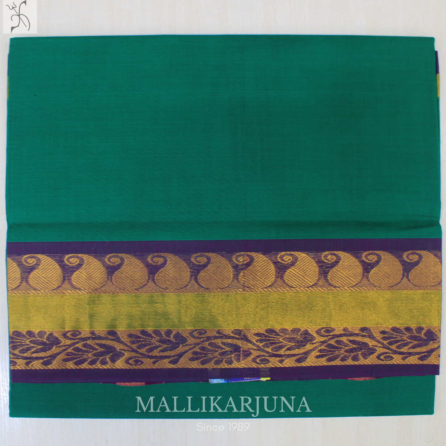 C53. Pure Rama Green Plain Venkatagiri Cotton Saree