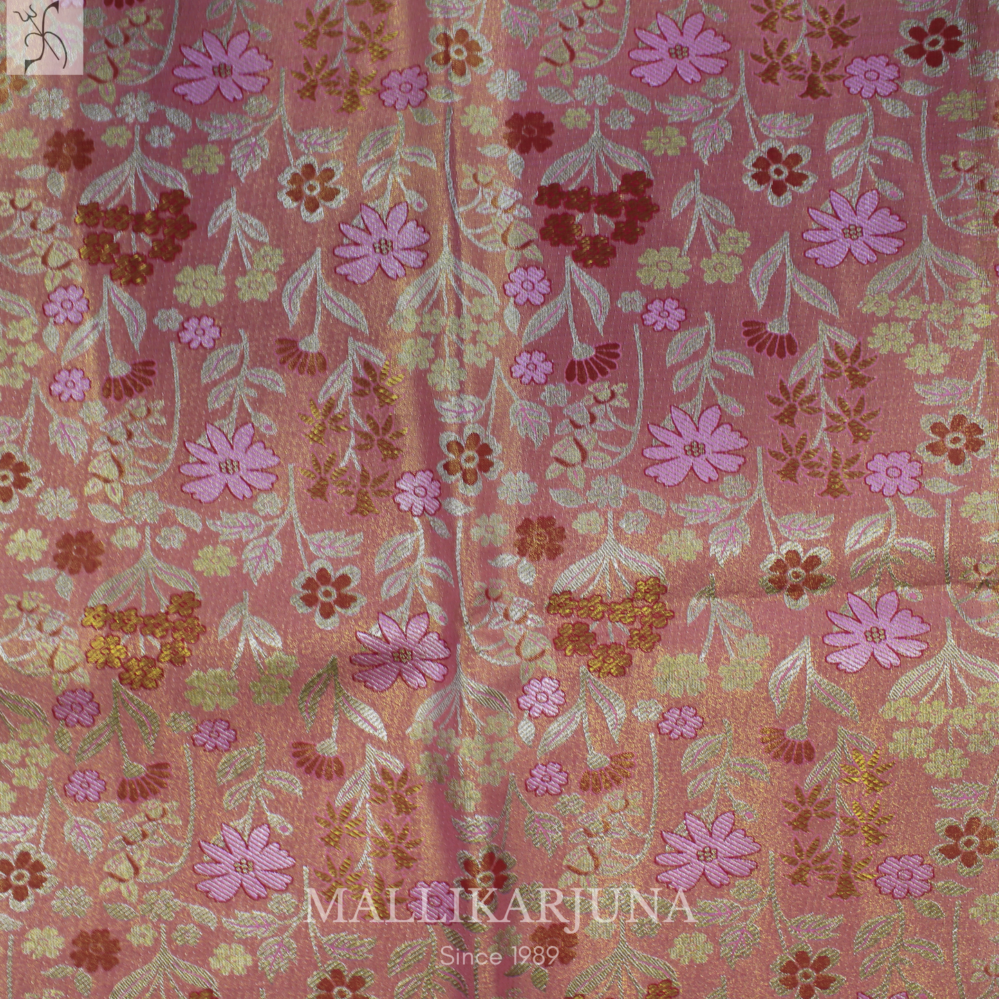 M134 Semi Kanjivaram Tissue Pink Pattu Pavada