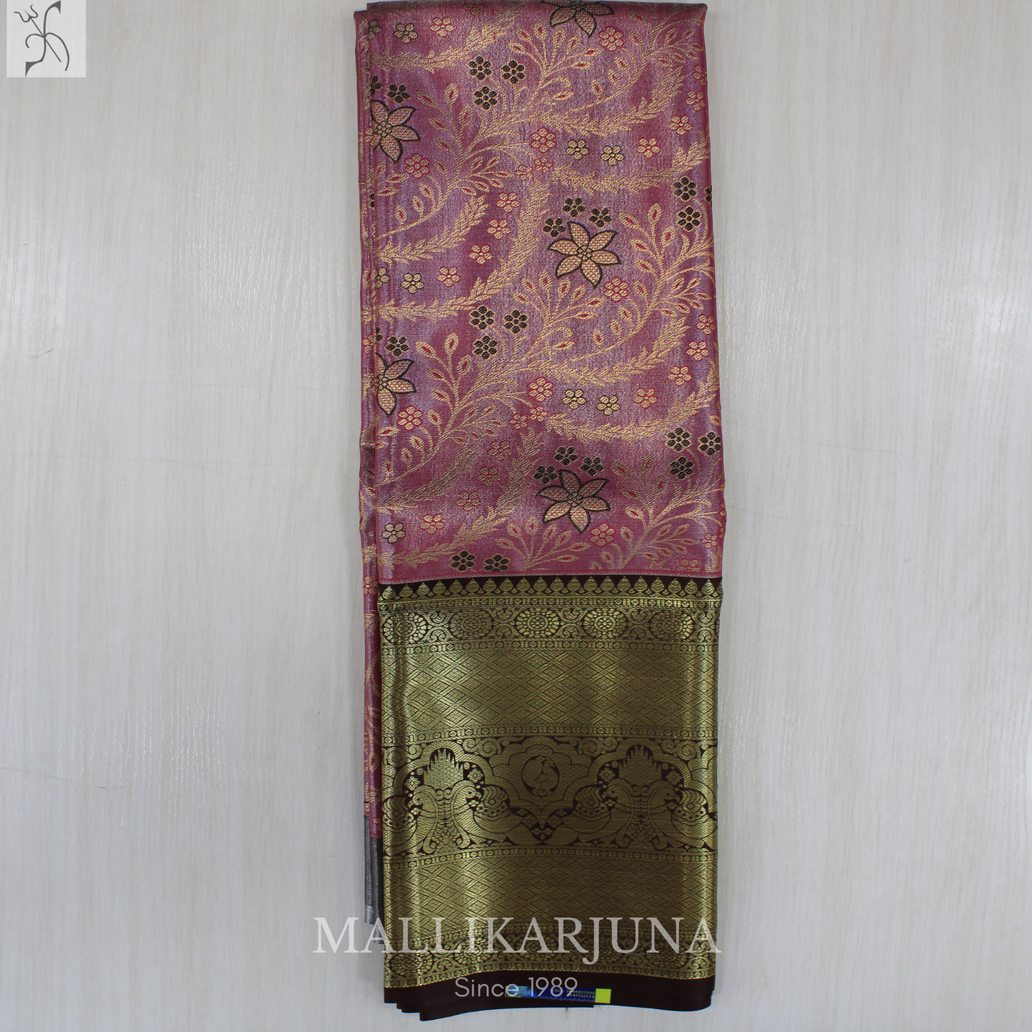 M135 Semi Kanjivaram Tissue Pink Pattu Pavada