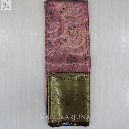 M135 Semi Kanjivaram Tissue Pink Pattu Pavada