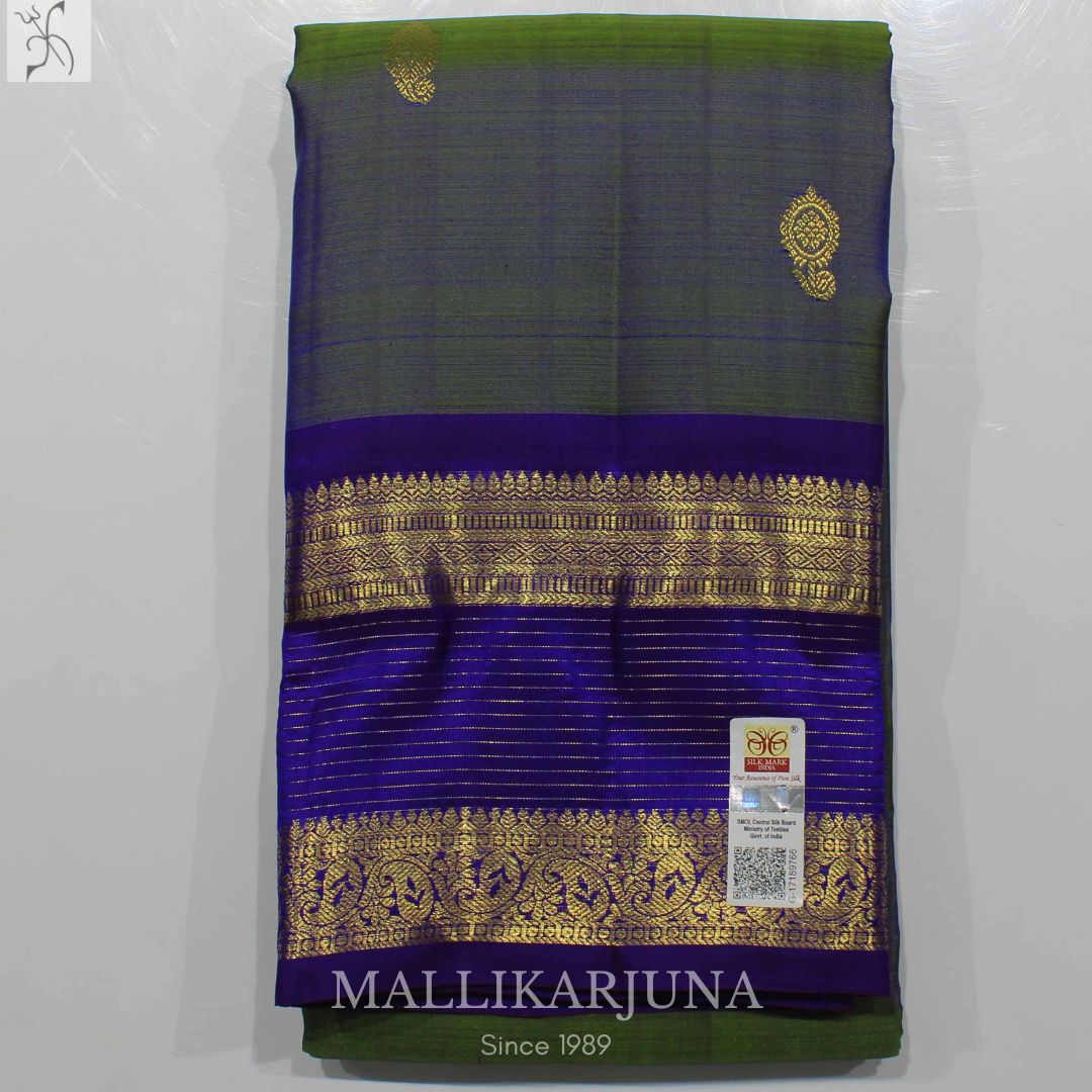 A20.Pure Blue/Green Kanjivaram Butta silk saree